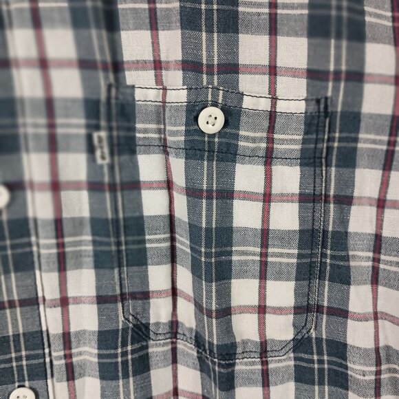 Levis Mens Short Sleeve Plaid Shirt Standard Fit XL Linen Cotton Summer Casual - Picture 2 of 6